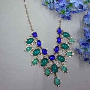 Genuine Blue and Green Crystal Vintage Statement Bib Style Necklace